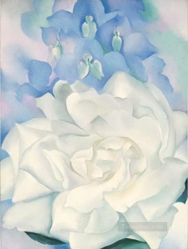  Rose Pintura al %C3%B3leo - Rosa Blanca con Larkspur No2 Georgia Okeeffe Modernismo americano Precisionismo